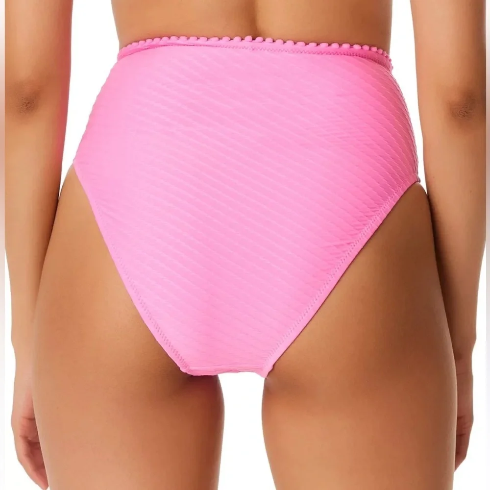 Jessica Simpson Pink Textured High Cut High Waist Bikini Separate NEW Size M